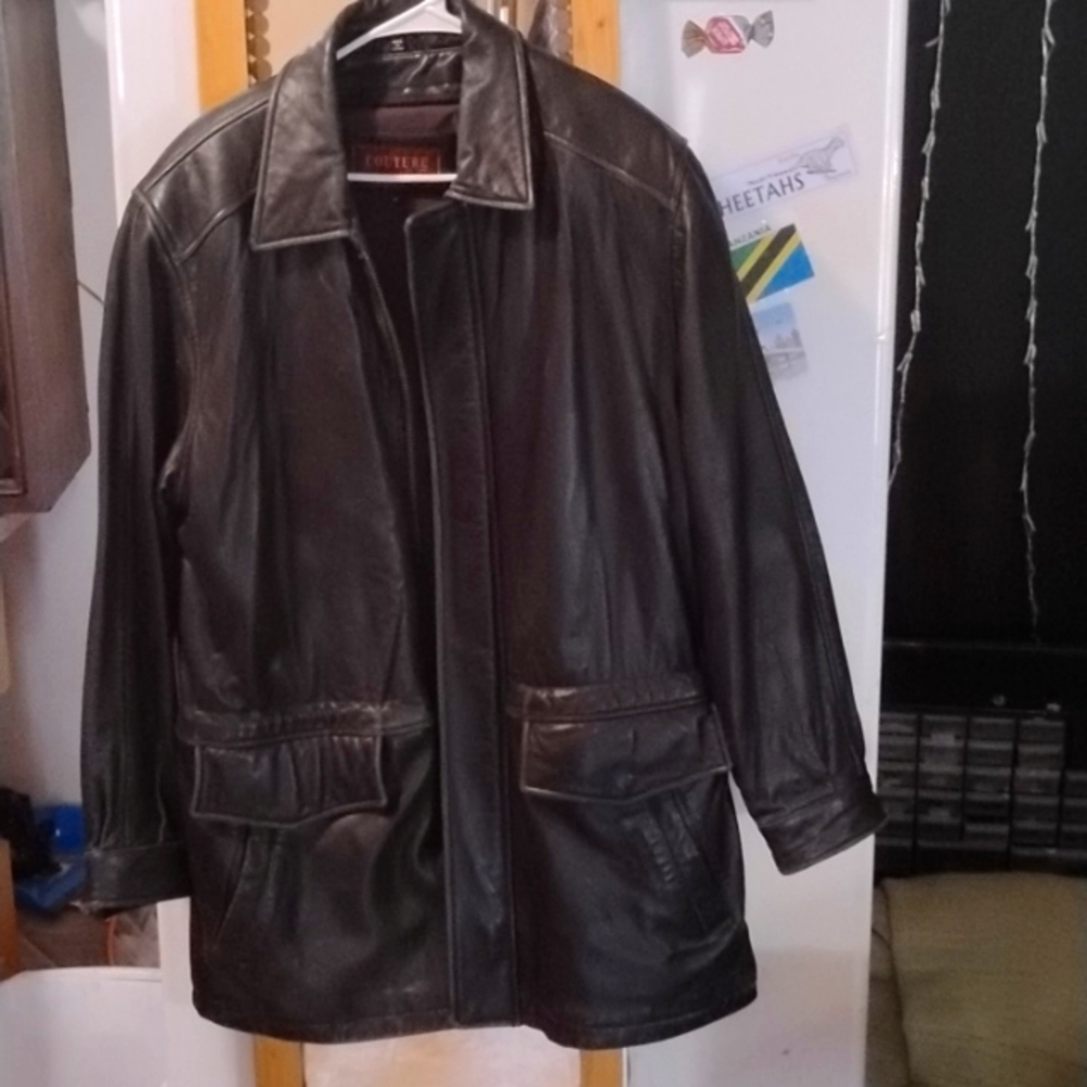 Black leather three length jacket